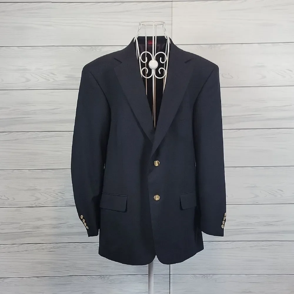 Saville Row Classic Navy Blazer 100% Wool Mens Size 41 R